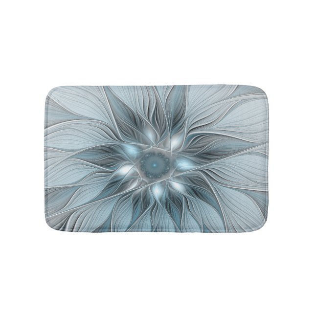 Freude Blume Abstrakt Blue Gray Fraktal Badematte (Vorderseite)