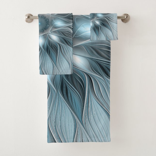 Freude Blume Abstrakt Blue Gray Fraktal Badhandtuch Set (Insitu)