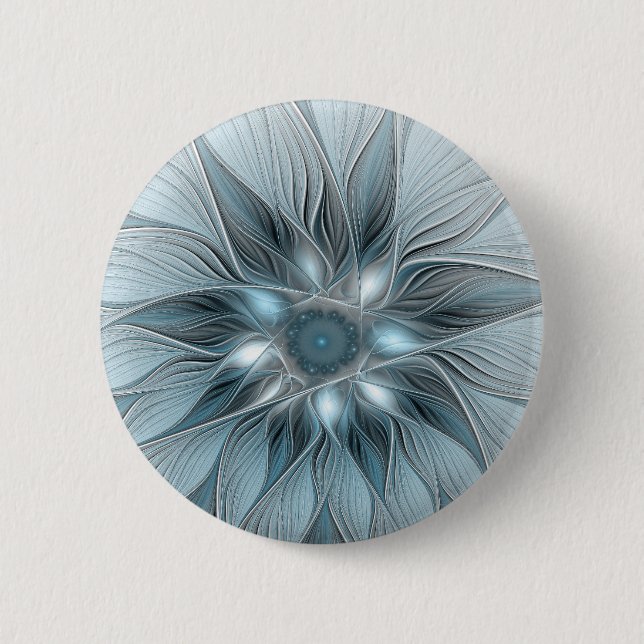 Freude Blume Abstrakt Blue Gray Fraktal Button (Vorderseite)