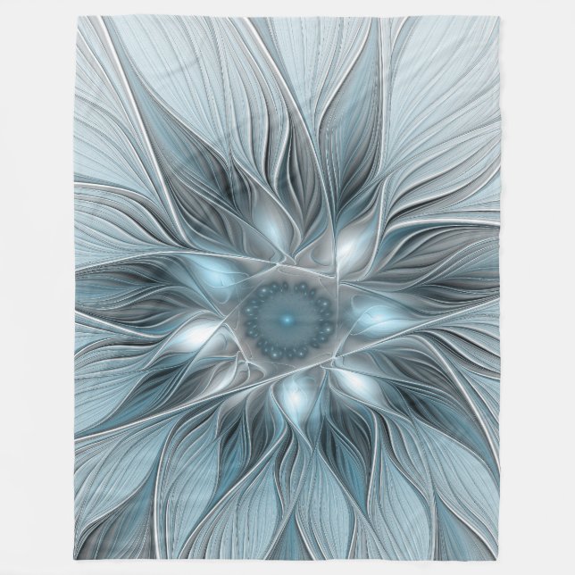 Freude Blume Abstrakt Blue Gray Fraktal Fleecedecke (Vorderseite)