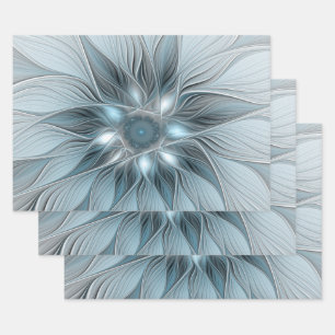 Freude Blume Abstrakt Blue Gray Fraktal Geschenkpapier Set
