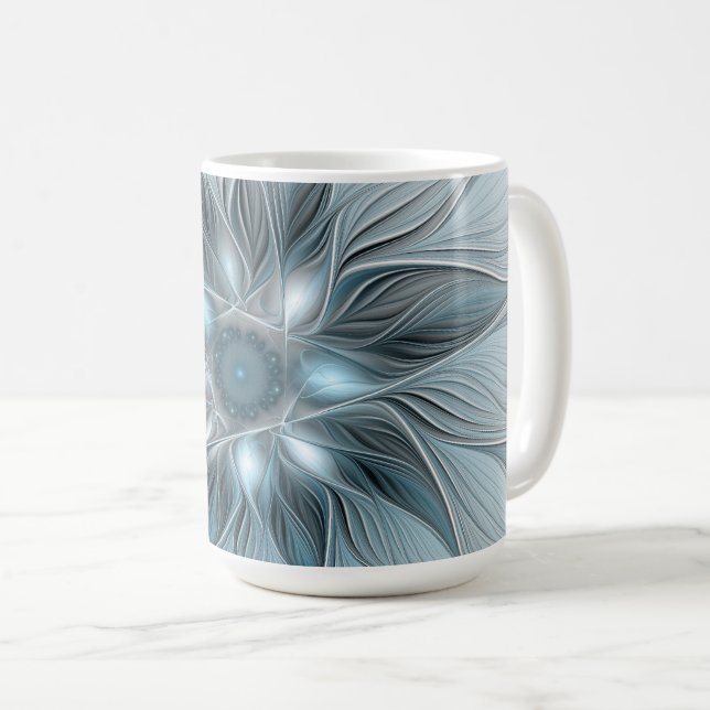 Freude Blume Abstrakt Blue Gray Fraktal Kaffeetasse (VorderseiteRechts)