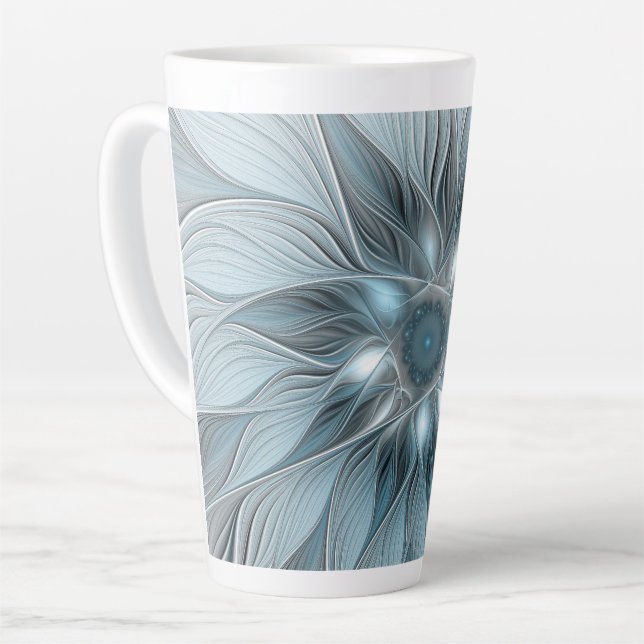 Freude Blume Abstrakt Blue Gray Fraktal Milchtasse (Linke Ecke)