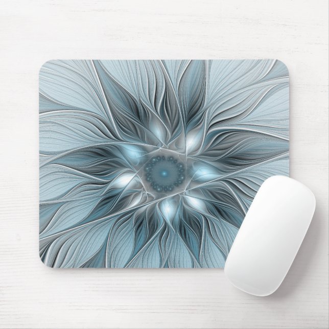 Freude Blume Abstrakt Blue Gray Fraktal Mousepad (Mit Mouse)