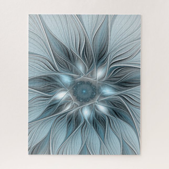 Freude Blume Abstrakt Blue Gray Fraktal Puzzle (Vertikal)