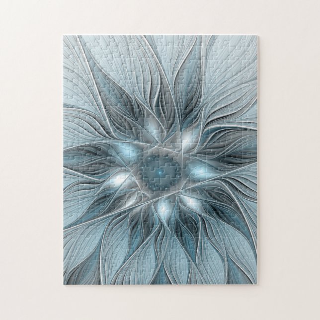 Freude Blume Abstrakt Blue Gray Fraktal Puzzle (Vertikal)