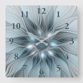 Freude Blume Abstrakt Blue Gray Fraktal Quadratische Wanduhr