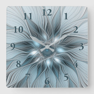 Freude Blume Abstrakt Blue Gray Fraktal Quadratische Wanduhr