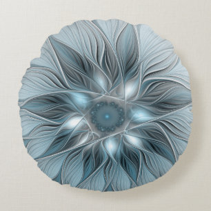 Freude Blume Abstrakt Blue Gray Fraktal Rundes Kissen
