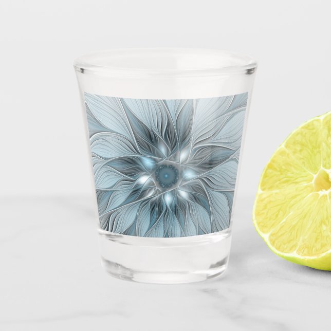 Freude Blume Abstrakt Blue Gray Fraktal Schnapsglas (Vorderseite)