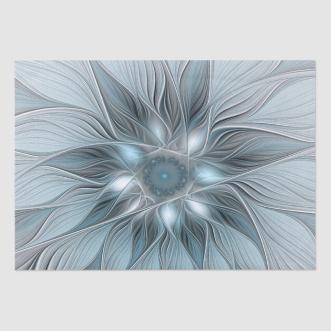 Freude Blume Abstrakt Blue Gray Fraktal Seidenpapier (Vorderseite)
