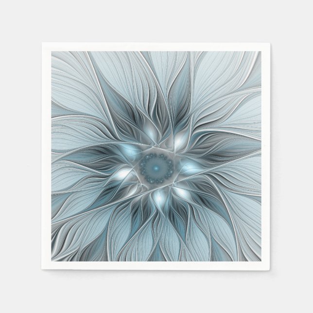 Freude Blume Abstrakt Blue Gray Fraktal Serviette (Vorderseite)