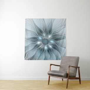 Freude Blume Abstrakt Blue Gray Fraktal Wandteppich