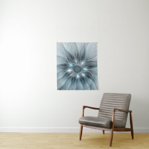 Freude Blume Abstrakt Blue Gray Fraktal Wandteppich
