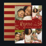 Freude | Collage Christmas Card | Imitate Foil Red Feiertagskarte<br><div class="desc">Imitate goldene Folie dekorative Elemente schaffen einen eleganten Effekt für diese klassischen vier Foto Ferienkarten in Rot. Einfach mit eigenen Fotos und Texten anpassen!</div>