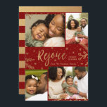 Freude | Collage Christmas Card | Imitate Foil Red Feiertagskarte<br><div class="desc">Imitate goldene Folie dekorative Elemente schaffen einen eleganten Effekt für diese klassischen vier Foto Ferienkarten in Rot. Einfach mit eigenen Fotos und Texten anpassen!</div>