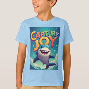 Freude einfangen: Spielhafter Cartoon-Hai T-Shirt