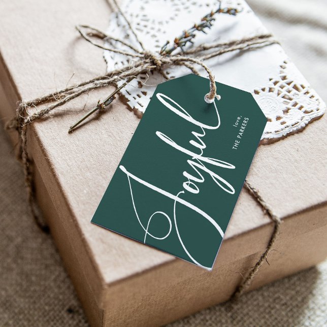 Freude | Elegantes Script Christmas Green Geschenkanhänger (A festive Christmas gift tag with elegant calligraphy)