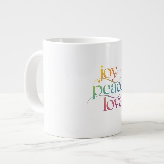 Freude Frieden Liebe Jumbo-Tasse (Vorderseite Links)