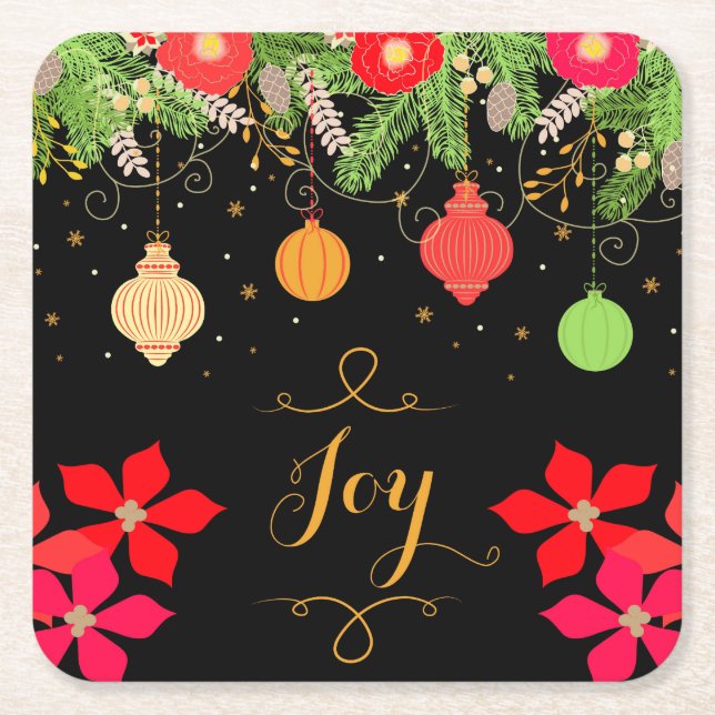 Freude-helle Weihnachtsflitter-Verzierungen und Rechteckiger Pappuntersetzer (Vorderseite)