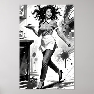 Freude in Bewegung Vintage-Kellnerin-Charme-Poster Poster