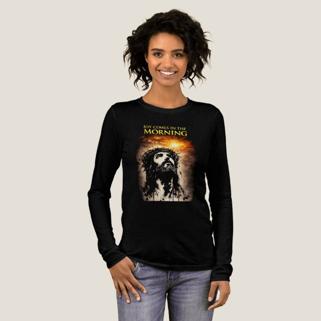 Freude kommt am Morgen Tri-Blend Shirt (Volle Vorderseite)