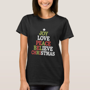 Freude Liebe Frieden Glaube Weihnachtsbaum Familie T-Shirt