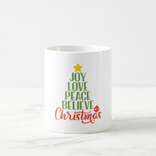 Freude, Liebe, Frieden, Glauben, Weihnachtsbaum Kaffeetasse