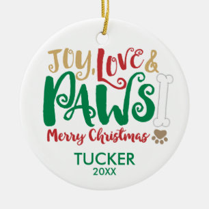 Freude Liebe Pfoten Hund Frohe Weihnachten Ornamen Keramik Ornament