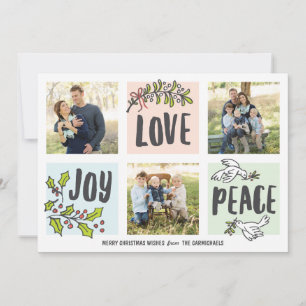 Freude Liebe und Frieden Drei-Foto-Feiertagskarte Feiertagskarte