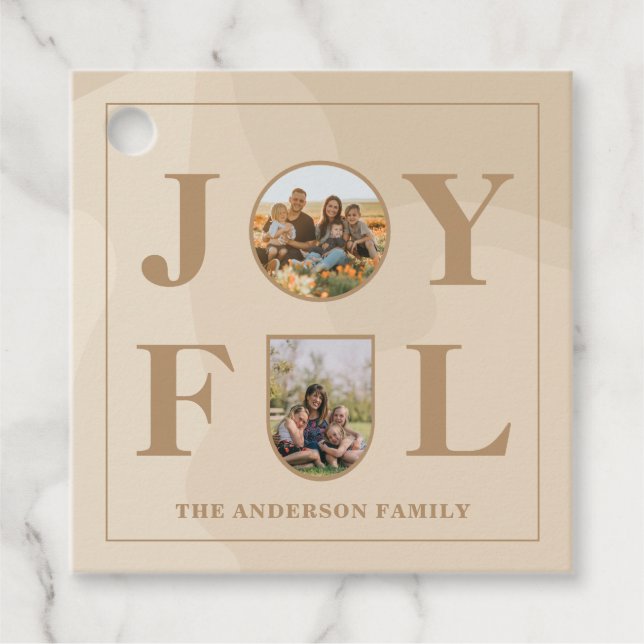 Freude | Modernes Minimalistisches Beige Arch Zwei Geschenkanhänger (Vorderseite)