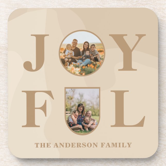 Freude | Modernes Minimalistisches Beige Arch Zwei Getränkeuntersetzer (Vorderseite)