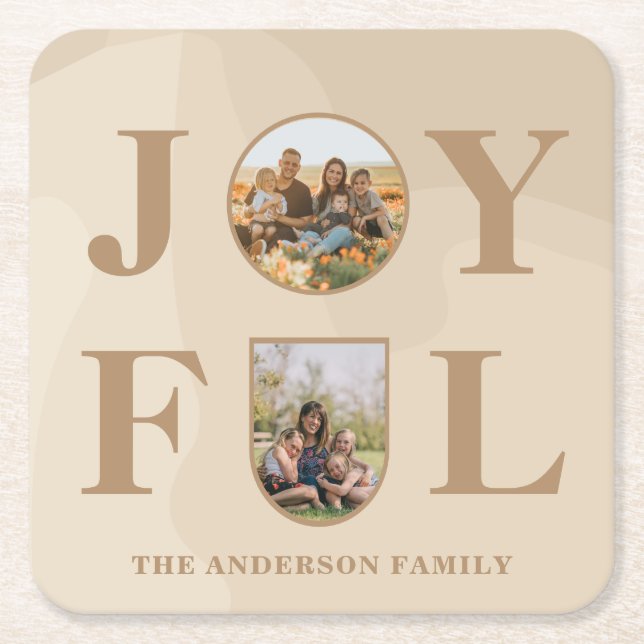 Freude | Modernes Minimalistisches Beige Arch Zwei Rechteckiger Pappuntersetzer (Vorderseite)