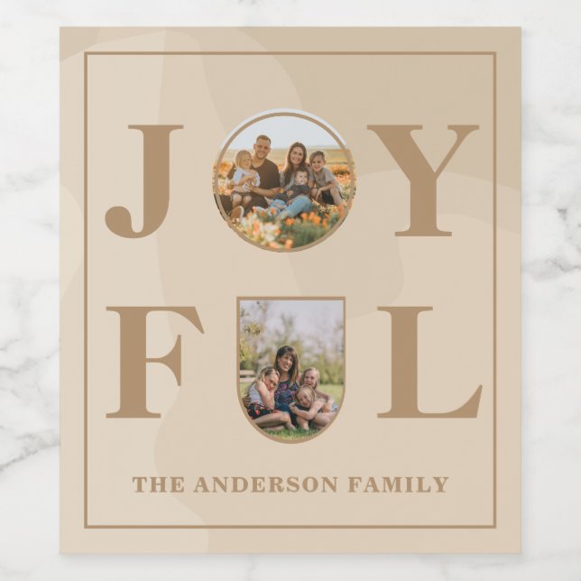 Freude | Modernes Minimalistisches Beige Arch Zwei Weinetikett (Einzelnes Label)