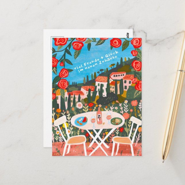 Freude Neuen Haus schöne Landschaft Postkarte (Vorderseite/Rückseite Beispiel)