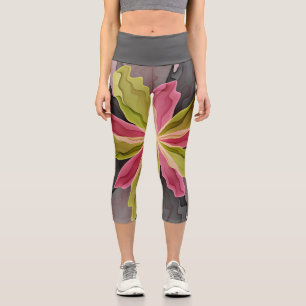 Freude, Pink Grüne Anthrazit-Fantasie-Blumen-Frakt Capri Leggings