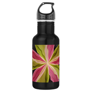Freude, Pink Grüne Anthrazit Fantasy-Blume Fraktal Edelstahlflasche