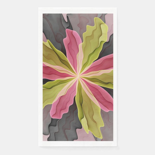Freude, Pink Grüne Anthrazit Fantasy-Blüten-Frakta Serviette (Vorderseite)