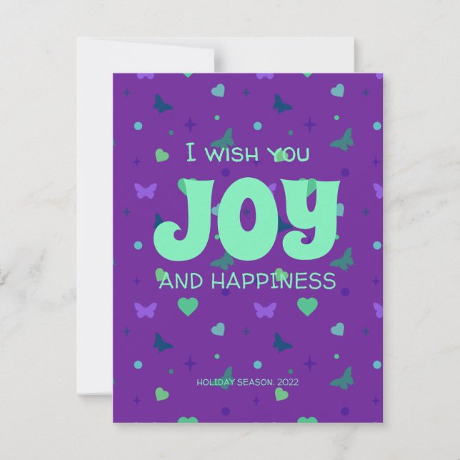 Freude und Glück lila grün Feiertagskarte (Vorderseite)