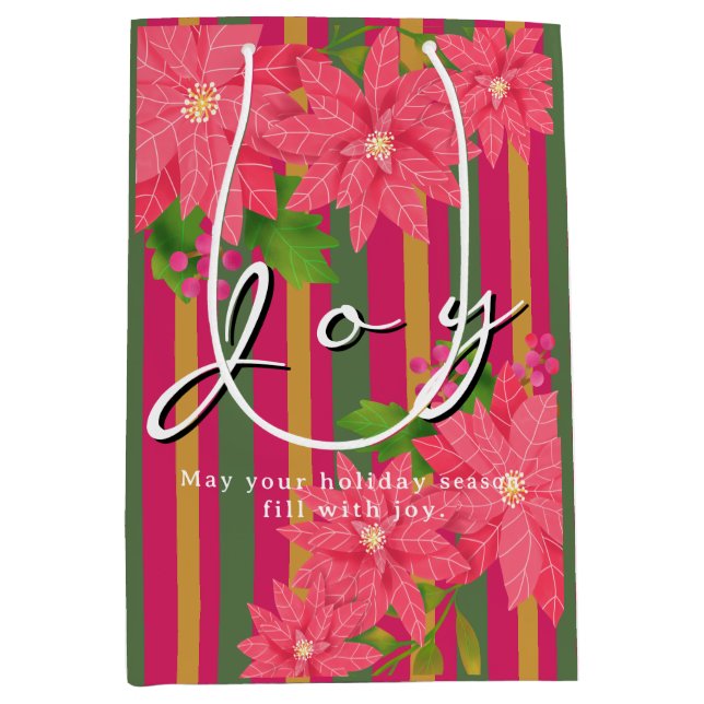 Freude Weihnachts-Weihnachtsstern Streifen Firmenl Mittlere Geschenktüte (Vorderseite)