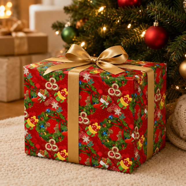 Freude Weihnachtskranz Lebkuchen Feiertagsverpacku Geschenkpapier (Von Creator hochgeladen)