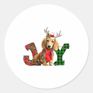 Freude Weihnachtslichter Langhaar-Dachshund-Hund W Runder Aufkleber