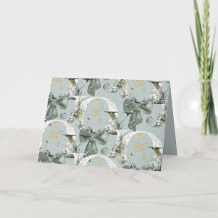 Freude Winterwald-Schrift Grünes Band Goldschnee Feiertagskarte