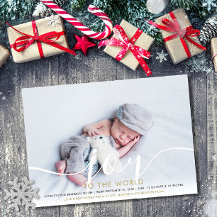 Freude zum Welt 2 Foto Baby Geburt Feiertagskarte