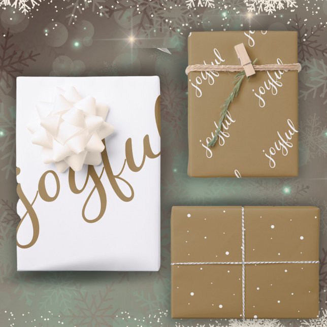 Freudendes Script Snowflakes Beige Urlaub Geschenkpapier Set (Von Creator hochgeladen)