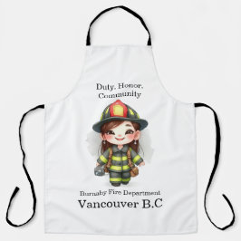 Freudenfeuerwehrer in heller Ausrüstung mit Kamera Schürze