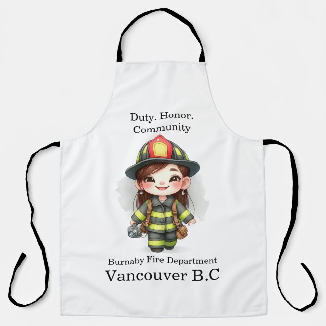 Freudenfeuerwehrer in heller Ausrüstung mit Kamera Schürze (Vorderseite)