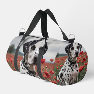 **"Freudenflecken: Dalmatiner auf einem roten Mohn Duffle Bag