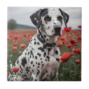 **"Freudenflecken: Dalmatiner auf einem roten Mohn Fliese