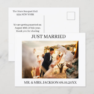 Freudige Foto-Empfang Gerade Verheiratet Hochzeit Ankündigungspostkarte
